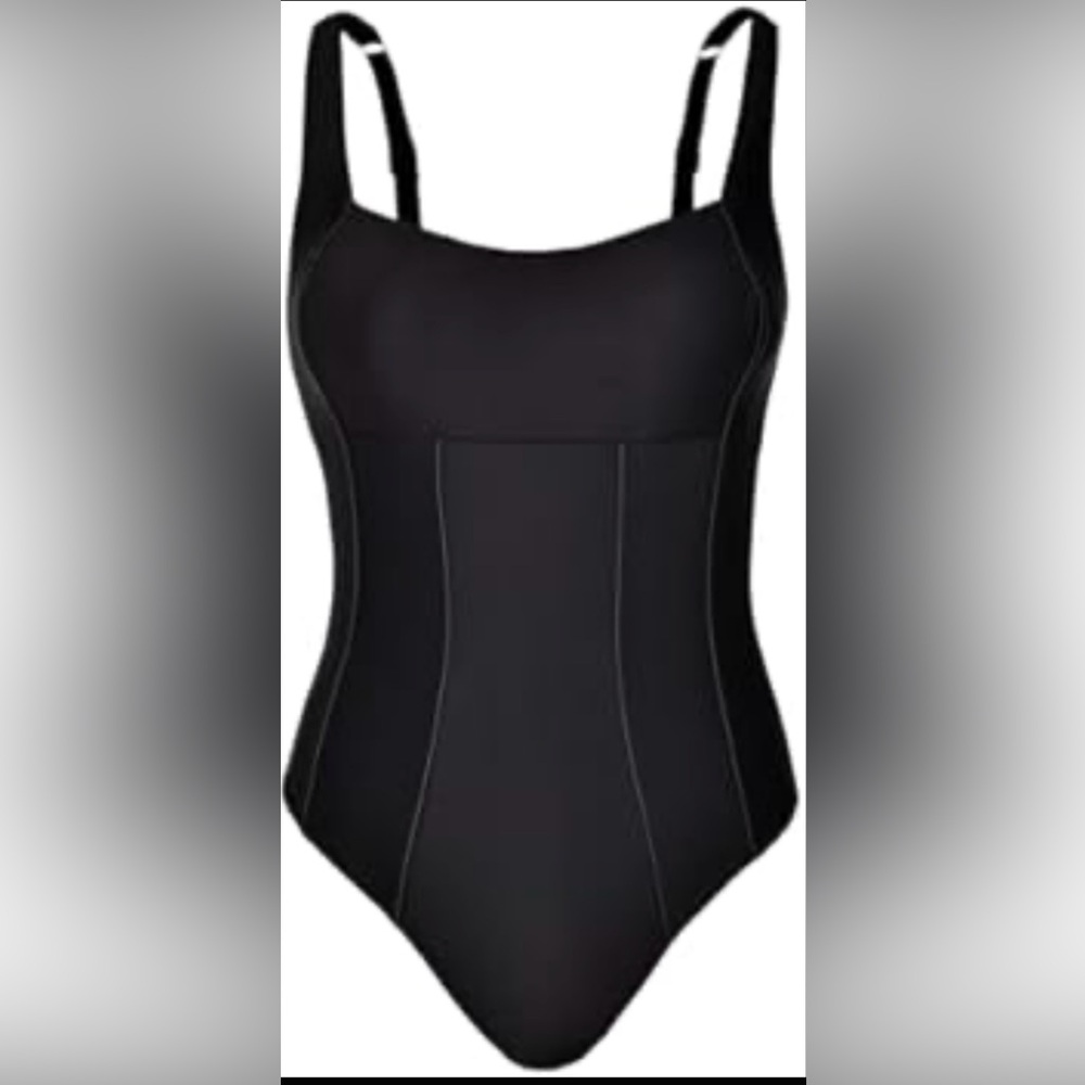 NWT CUPSHE Black One-Piece Swimsuit, Sz M,  Slimming, adjustable wide strap